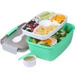 Greentainer to Go Salad Lunch Container with 68 OZ Salad Bowl, Large Bento Lunch Box with Lid, 5-Compartment Trays & Dressing Container, Stackable, Leak-Proof, BPA-Free,Microwave & Dishwasher Safe