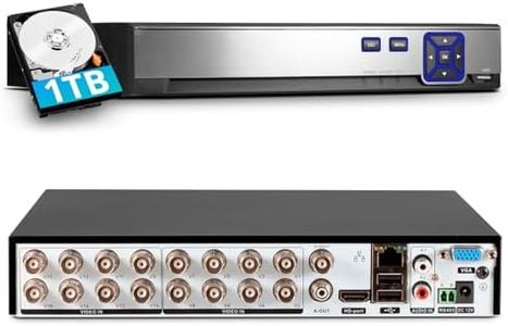 TOWODE 16 Channel Security Recorder DVR Supports 5MP Hybrid 5-in-1 AHD/TVI/CVI/CVBS/IP Analog Camera DVR with Human Detection, Remote Access 24/7 Recording(Pre-Installed 1TB Hard Drive)