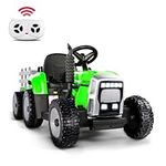 TEOAYEAH 2x35W Powerful Motors EVA Tires Ride on Tractor with Parent Control, 12V 7Ah Kids Electric Tractor Blutooth Music&USB, Detachable Trailer, Safety Belt, 7-LED Lights-Green