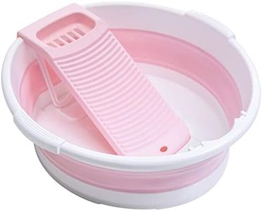 Fold Washboard Basin for Hand Washing Clothes,Non-Slip Washtub with Integrated Washboard for Hand Wash Laundry Household (Pink)