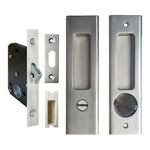 Sliding Pocket Door Lock，Brushed Silver Mortise Lock,Rectangular Recessed Handle Wooden Door Lock,160mm,No Key Hole,Easy Installation