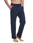 BALEAF Mens Sweatpants Cotton Yoga Pants Open Bottom Joggers Straight Leg Running Casual Loose Track Pants with Pockets Navy Blue L