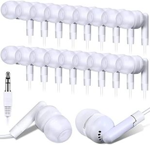 Kanayu 100 Pack Wired Earbuds Bulk Earbuds for Classroom White in Ear Headphones Wired Basic Student Earbuds No Microphone with 3.5 MM Jack for Kids Schools Libraries Laptop, Individually Bagged