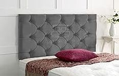 Gallop Sleep Chesterfield Headboard in Plush Velvet for Divan Bed with Matching Buttons (Grey, king Size 5 FEET, Height 24 INCHES)