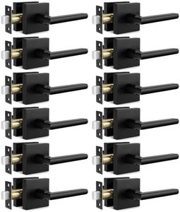 Goldenwarm Black Door Handles Interior, Matte Black Privacy Door Handles, Square Black Door Lever Interior for Bathroom Bedroom (12 Pack)