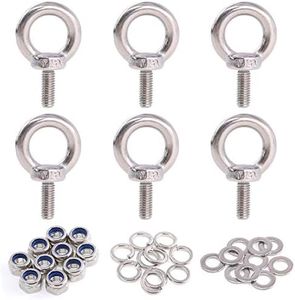 Glarks 36Pcs 304 Stainless Steel M5 Male Thread Machinery Shoulder Lifting Ring Eye Bolt with Lock Nuts/Lock Washers/Flat Washers Set