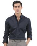 IndoPrimo Men's Plain Satin Casual Shirt for Men Full Sleeves (X-Large, Navy)