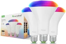 Nanoleaf Essentials Smart LED Color-Changing Light Bulb (60W) - RGB & Warm to Cool Whites, App & Voice Control (Works with Apple Home, Google Home, Samsung SmartThings) (Matter BR30 (3 Pack))