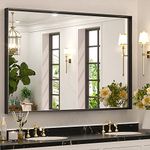 Keonjinn Black Bathroom Mirror 40 x 30 Inch Black Framed Mirror Modern Rectangular Wall Mirror Metal Frame Farmhouse Black Mirror Large Decorative Square Corner Rectangle Mirror(Horizontal/Vertical)