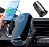 SyncNest Wireless Car Charger Qi 15W Fast Charging Vent Mount Phone Holder Smart Sensor Auto Alignment Auto Clamping for iPhone 15/14/13/12, Samsung Galaxy Z Flip 4/3 S23 22 (X3), 15W Adapter Included