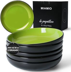 MIAMIO – 890 ml Set of 6 Pasta Bowls/Salad Bowls, Pasta Plates Wide and Shallow Bowl, Large Ceramic Stoneware Deep Plate Serving Soup, Microwave and Dishwasher Safe - Le Papillon Collection (Green)