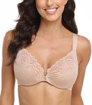 Lemorosy Women's Front Closure Lace Bra Full Figure Plus Size Underwire T-Back Non Padded Bra(40D, Beige)