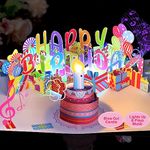 Birthday Gift Cards, Light and Music Happy Birthday Card, 3D Pop Up Birthday Card with Blowable Candle for Women Men Kids Husband Wife Mom Dad Daughter