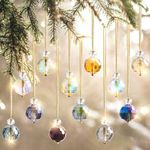 UXORSN 12PCS Christmas Tree Crystal Ball Ornaments 22mm Glass Christmas Baubles Rainbow Prism Balls Suncatcher Christmas Tree Decorations Multicolor Hanging Pendants for Xmas Party Wedding Home Decor