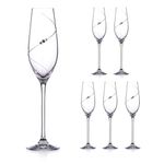 DIAMANTE Swarovski Champagne Flutes Prosecco Glasses with ‘Silhouette’ Hand Cut Design Embellished with Swarovski Crystals - Set of 6