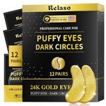 Relaso Under Eye Patches - 24K Gold Dermatology Eye Masks for Wrinkles & Puffiness, Enriched with Collagen, Diminish Dark Circles - Anti-Aging, Smooth Fine Line, Nourish Skin - 12 Pairs