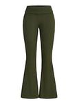 GORGLITTER Women's Bell Bottom Flare Leg Knitted Pants Elastic Drop Waist Folded Solid Jogger Pants Army Green Large