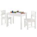 HYGRAD® Multi-Purpose Kids Children's Wooden Table and 2 Chair Set For homeschooling Preschoolers Boys and Girls Activity Build & Play Table Chair Set (White Table & Chair)