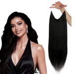 Sunny Hair Wire Hair Extensions Human Hair Invisible Wire Hair Extensions for Women Straight Hidden Hair Extensions with Adjustable Line Jet Black 16Inch