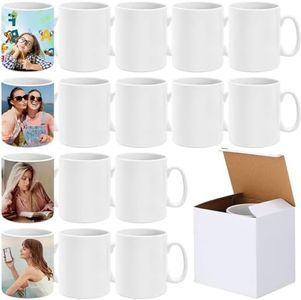 16 Pack Sublimation Mugs 12 oz Blank Coffee Mugs White DIY Coated Ceramic Cup Blank Mugs Bulk Drinking Cups White Ceramic Sublimation Mugs with Large Handle White Gift Box for Coffee Tea Milk