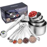 HAUSPROFI Measuring Cups and Spoons Set, 13 Pieces Premium Stainless Steel Measuring Spoons with Ruler Scoop/Clip for Baking, Liquid and Solid