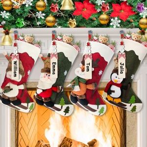 Dreampark Christmas Stockings 4 Pack 18" Big Xmas Stockings Decoration - Santa Snowman Reindeer Penguin Family Stockings for Home Decor Set of 4