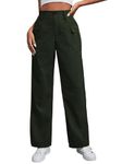 TOPLOT Cotton Solid Multi-Pocket Cargo Pant for Women (Wide-Leg-Cargo-5195-Green-30)