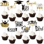 Graduation Cupcake Toppers 2026-72Pcs Congrats Grad Dessert Decorating Kit, Black Gold Glitter Assorted Design Paper Cake Toppers for Class of 2026 Graduation Themed Parties Decorations Supplies