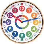 Oyster&Pop Kids Wall Clock - Learning Clock - Silent Analogue Telling Time Teaching Clock - Kids Learn to Tell Time Easily