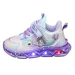 Girls’ Princess Shoes Slip On Light-Up Sneakers Mermai𝐝 Shoes Breathable Mesh Sneakers Lightweight Running Shoes, Purple, 9 US Toddler