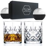 FLOW Barware Classic Whiskey Glasses Set of 2 | Crystal Whisky Glasses Gift Set | Heavy Tumbler Whiskey Glass for Rum, Scotch, Bourbon Gin & Tonic & Negroni Cocktails