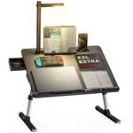 Laptop Bed Tray Desk with LED Desk Light, SAIJI Adjustable Laptop Stand for Bed, XX-Large PVC Leather Foldable Laptop Table with Book Stand, Wrist Rest, Extra Leg Room for Sofa Couch Floor (Black)