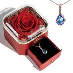 Otuo Preserved Roses Gift Jewerlry Box, Real Eternal Rose Flower with Necklace, Gifts for Girlfriend, Mom, Women, Wife, Birthday and Valentine's Day (Red)