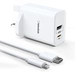 GlobaLink iPhone Fast Charger Cable and Plug，32W 2-Port USB C Fast Charger Plug with 2M USB C Lightning Cable，PD 20W USB C & 12W USB A Port for iPhone 13 12 11 Pro XR X 8 Plus 7 6s iPad Pro