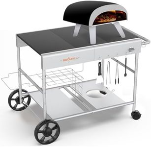 BBQMall Upgraded Pizza Oven Cart Table for Ooni Koda/Karu/Fyra 16 & 12, Movable Thicken & Widen Rolling Kitchen Cart, Outdoor Grill Stand for Ninja Woodfire,Blackstone Griddle,Carts with Wheels
