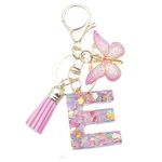 Unpafcxddyig Initials Letter Keychain Pink Tassel Butterfly Pendant for Women Girls Wallet Backpack Purses,Letter E