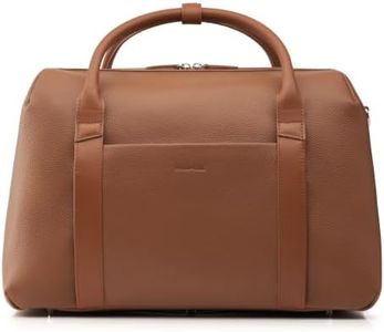 WOOL & OAK Duffle Suitcase – Full-Grain Leather Travel Bag with Clamshell Opening, 33 L Capacity, Trolley Sleeve & 16″ Laptop Pocket – “DS Carry” Personal-Item Size - Pebble Leather - Jet Black