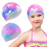 2 Pieces Kids Swimming Cap Silicone Girls Swim Cap Toddler Youth Bathing Caps (Powder Blue)