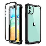 Dexnor iPhone 11 Case with Screen Protector Clear Rugged 360 Full Body Protective Shockproof Hard Back Defender Dual Layer Heavy Duty Bumper Cover Case for iPhone 11 6.1" - Black