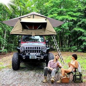 Dachzelt, Dachzelt Auto für 2-3 Personen, Tentbox Kompatibel mit Allen Fahrzeugtype, Autodachzelt inkl 140 x 240 Matratze, KFZ Softcover Klappdachzelt Auto,Teleskopleiter bis 2,1m.