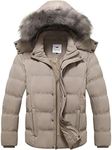 GGleaf Men's Hooded Warm Puffer Coat Thickened Padded Winter Parka Jacket with Detachable Faux Fur Hood, Khaki, Medium