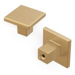 Hickory Hardware 10 Pack of Square Kitchen Cabinet Knobs, Quality Drawer and Dresser Knob, Handle Pulls for Cabinet Doors, Bathroom Drawers, 1-3/16 Inch, Brushed Brass