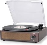 Vintage Record Player with Speakers Turntable for Vinyl Records Belt-Driven Turn Table 3-Speed Full Size Wireless Playback Headphone AUX-in RCA Line LP Vinyls Players Auto Stop Wood Red