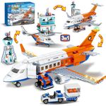 HOGOKIDS City Passenger Airplane Building Set - 697 PCS STEM 3 IN 1 Airport Helicopters Plane Building Block Toy with Baggage Truck Radar Tower Shuttle Bus for Boys Girls Kids Adult 6 7 8 9+ Years Old