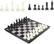 BOLDSTUFF Large 12" Travel Chess Set with Folding Chessboard Game Practice and Play Educational Toys for Kids and Adults | Charming Black & Ivory Color | \