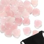 24 Pieces 0.8 Inches Rose Quartz Crystal Heart Love Stones Heart Worry Stones Love Carved Palm Worry Stone with Black Flannelette Bag for Chakra Reiki Balancing (Pink)