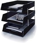 Nobel Plastics Filing Storage Letter Trays with Metal Risers - Desk Tidy Document Paper Filing In & Out - Ideal for School, Home And Offices (Black, 3 Trays + 8 Risers)