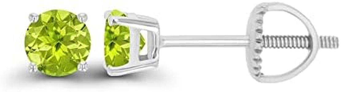 925 Sterling Silver 4mm Round Natural Green Peridot August Birthstone Screwback Stud Earrings