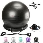 NEUMEE Exercise Ball Chair with Resistance Bands, Yoga Ball Office Chair with Stability Base for Home Gym, Workout Ball for Fitness, Large Size 65 cm (Black)