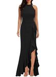 WOOSEA Women's High Neck Split Bodycon Mermaid Evening Cocktail Long Dress Black